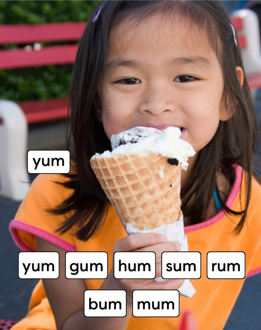 personalized phonics book using child photo to teach yum word family for early readers